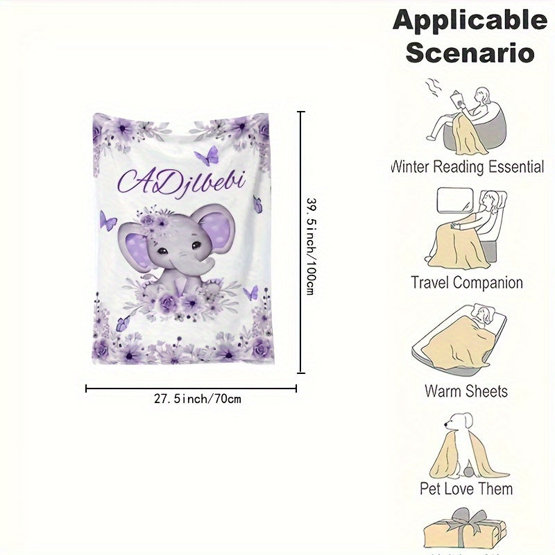 Cozy Flannel Throw Blanket with Custom Elephant Pattern Personalized Soft All-Season Gift