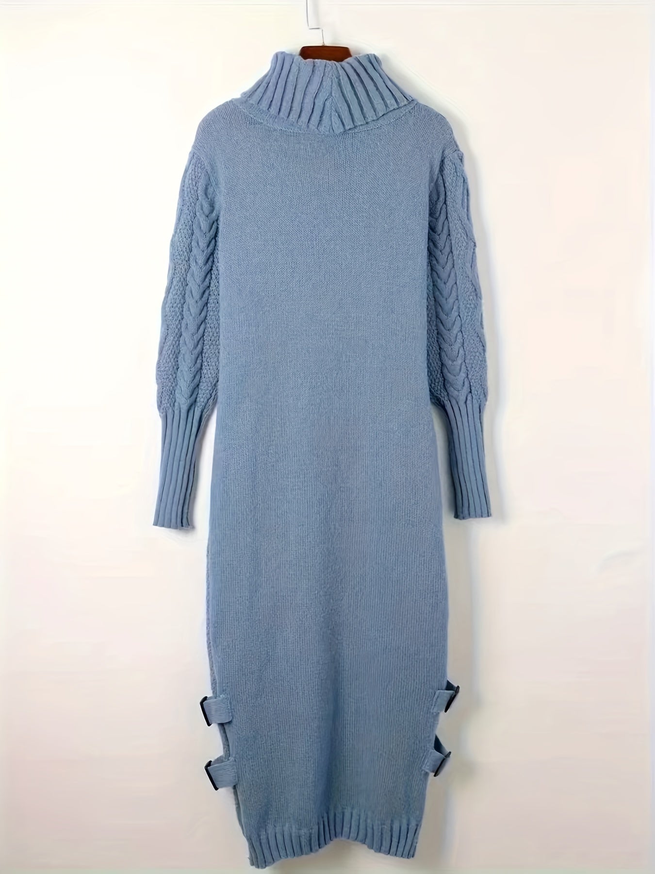 Plus Size Longline Sweater Dress Women High Neck Pockets Fall Winter