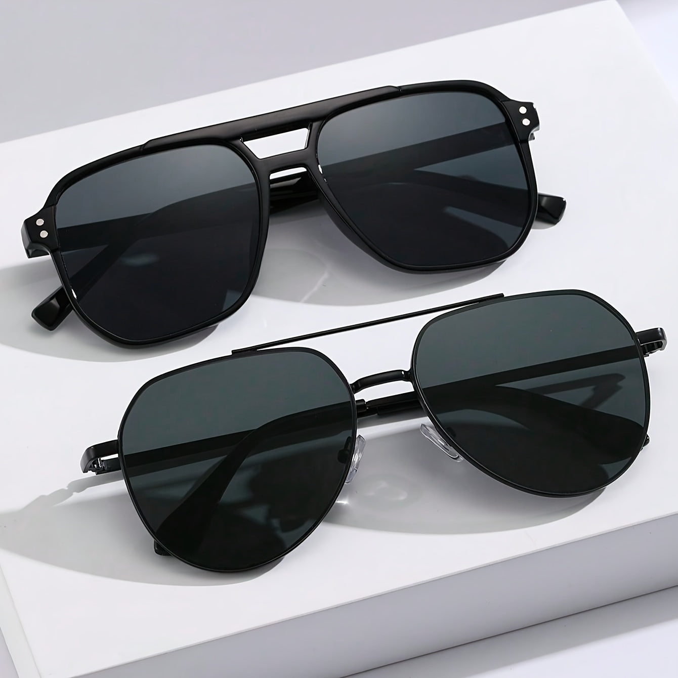 2pc Men's Geometric Double Bridge Plastic and Iron Fashion Glasses Wide