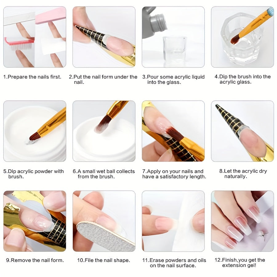 Acrylic Nail Kit for Beginners with Glitter Powders Extension Tools USB Lamp Manicure Set
