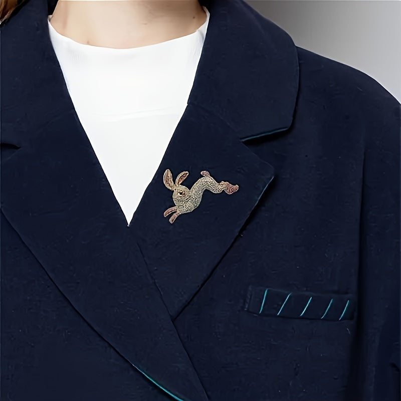 Animal-Shaped Alloy Rabbit Brooch Pin with Rhinestones for Women