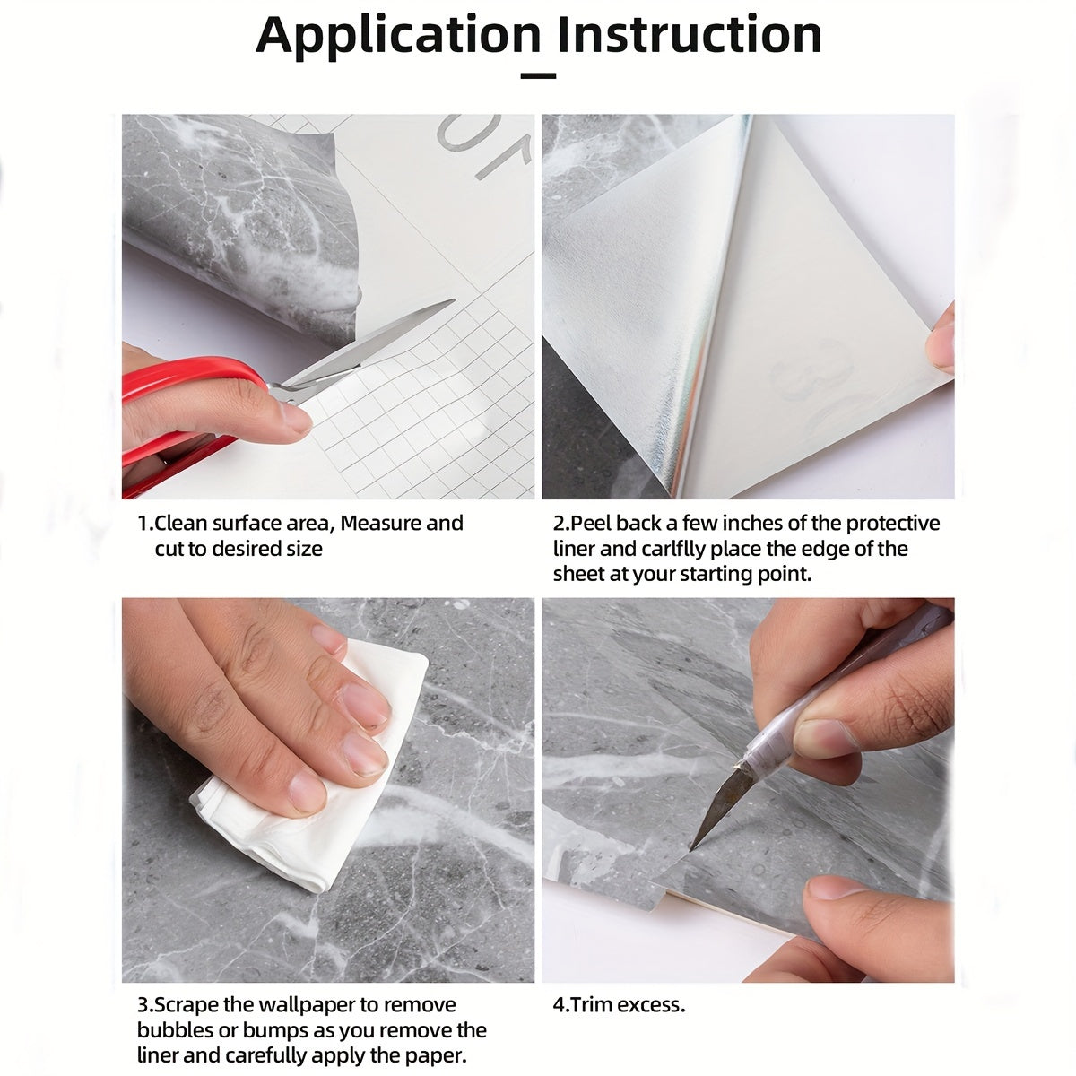 Self-Adhesive Waterproof Wallpaper Black Marble Pattern 40cm x 100cm for Kitchen Backsplash