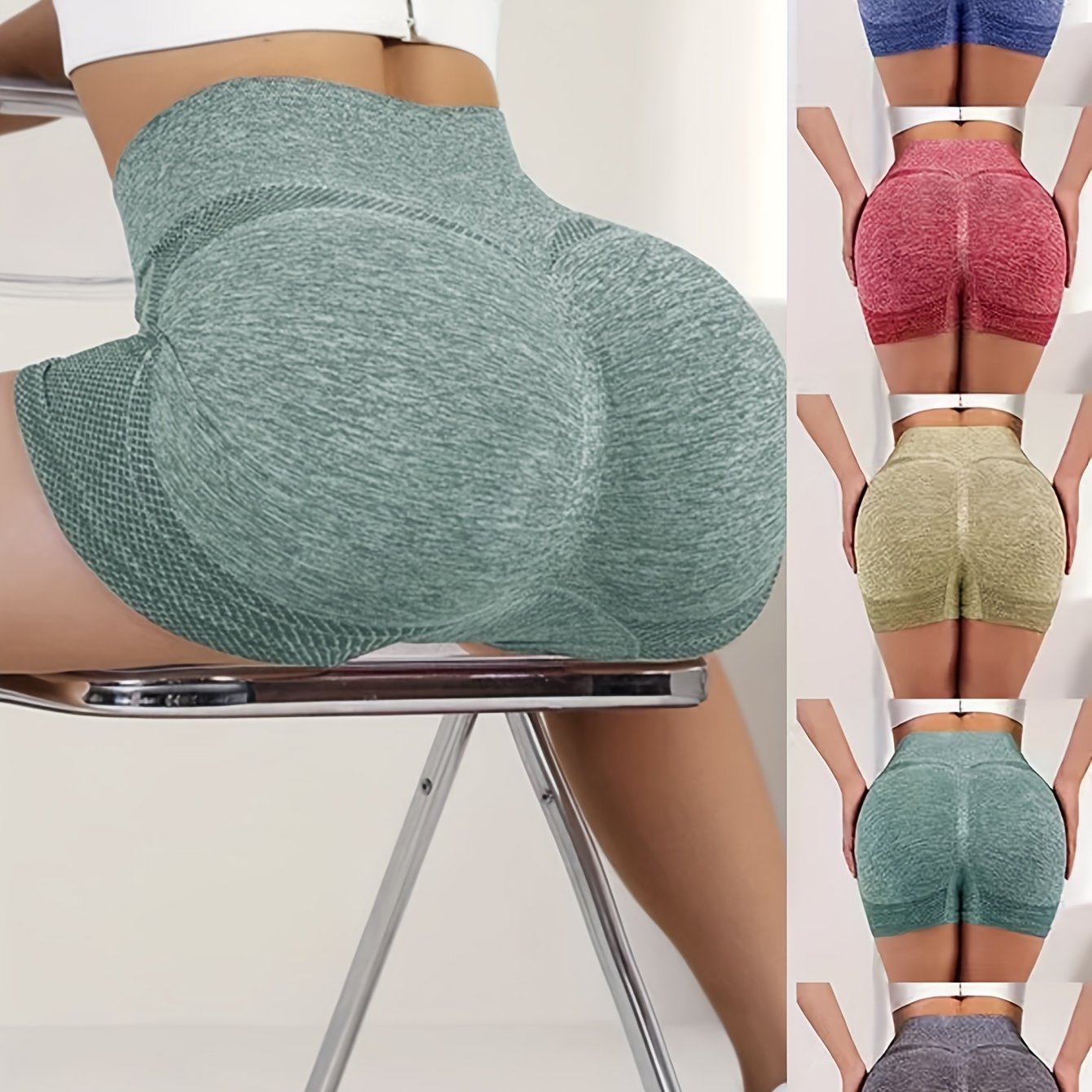 Women's High-Waisted Yoga Shorts Breathable Stretch Quick-Dry Tummy Control Pink Greenish-Gray Dark Gray