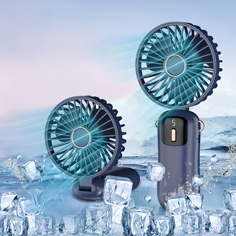 Rechargeable USB Fan with 5-Speed Adjustment Foldable Screen Display Indoor Outdoor Use