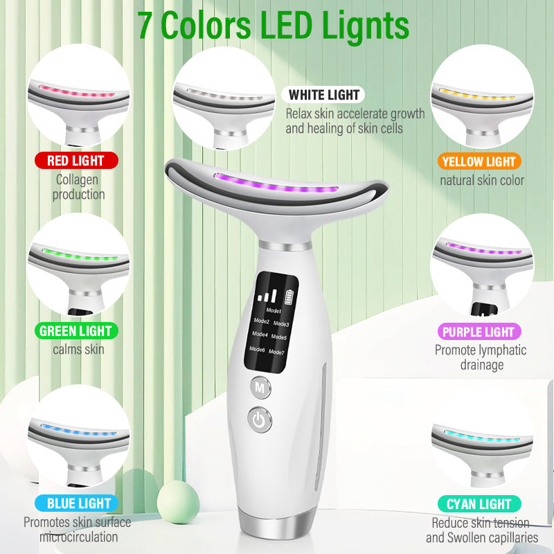 7-Color LED Facial Massager USB Rechargeable 4-in-1 Device with Digital Display for Face and Neck