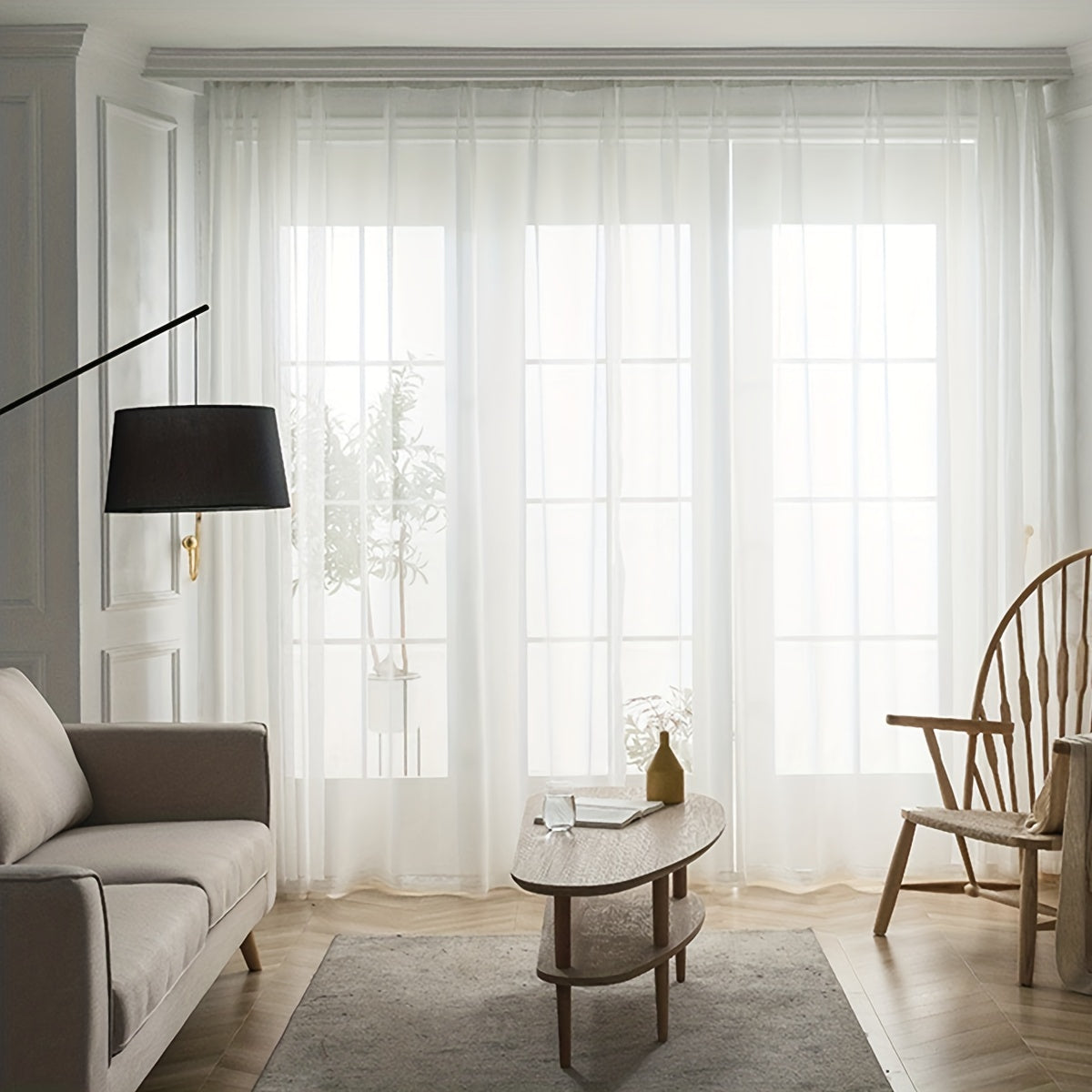 Sheer Curtain with Striped Design Polyester Rod Pocket for Living Room Balcony