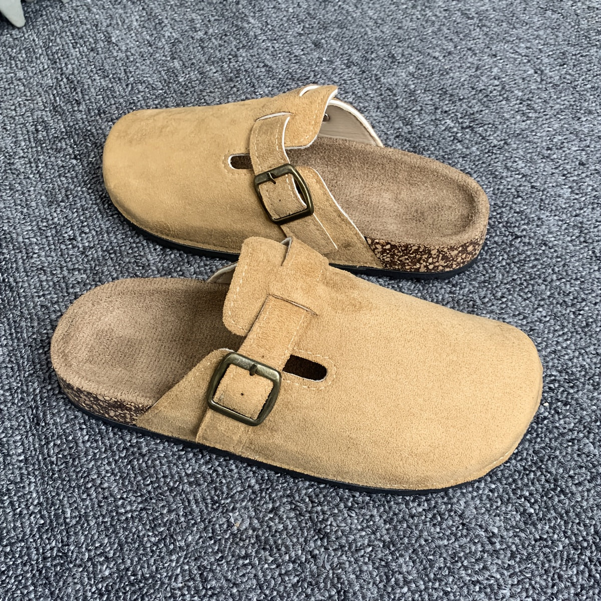 Women's Slip-On Mules Tan Casual Shoes with Buckle and Non-Slip Sole