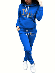 Women's Velvet Printed Sweater Set Autumn Winter Two-Piece Casual Knit Hoodie