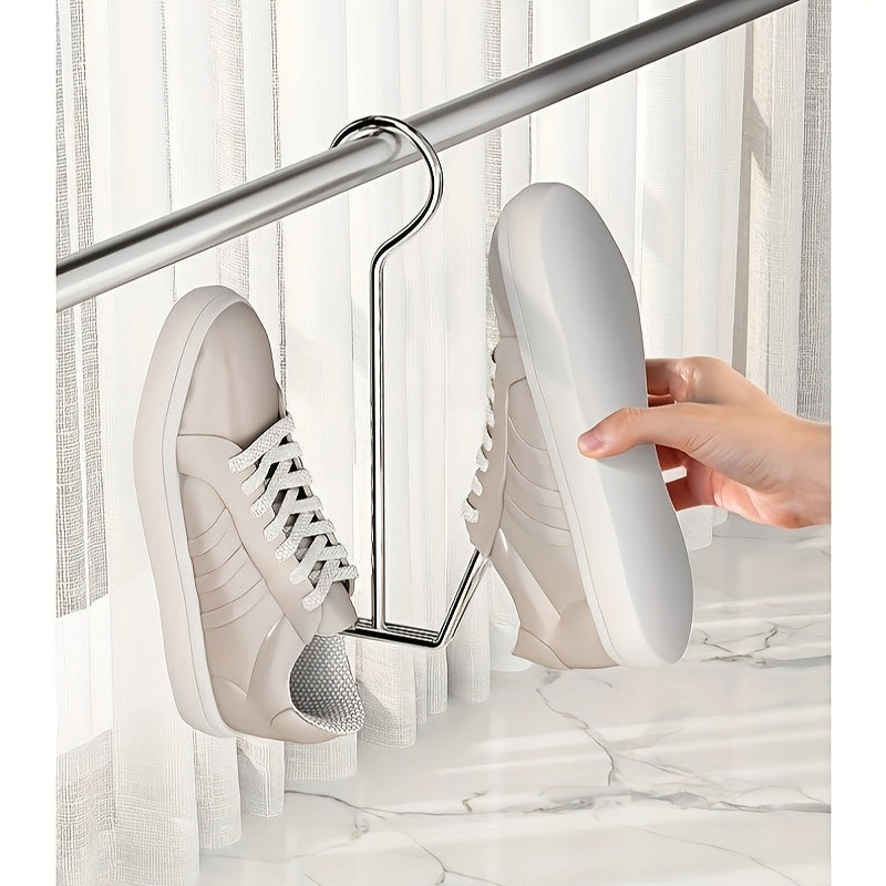 Set of 4 Stainless Steel Wall-Mounted Shoe Racks with Hooks for Home and Balcony Storage