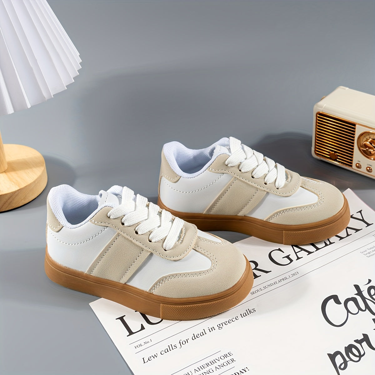 Kids Boys Girls Casual Low Top Lace-Up Sneakers with Stripes and Round Toe