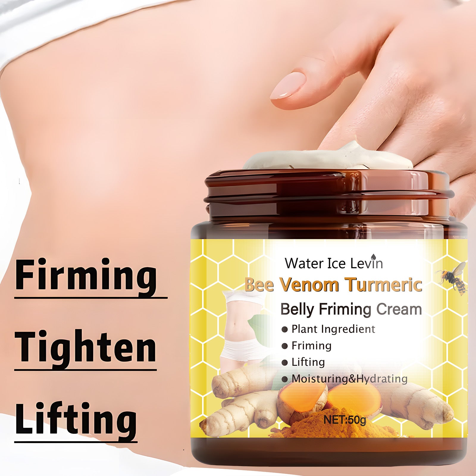 50g Hydrating Bee Venom Turmeric Face Cream for All Skin Types with Hyaluronic Acid