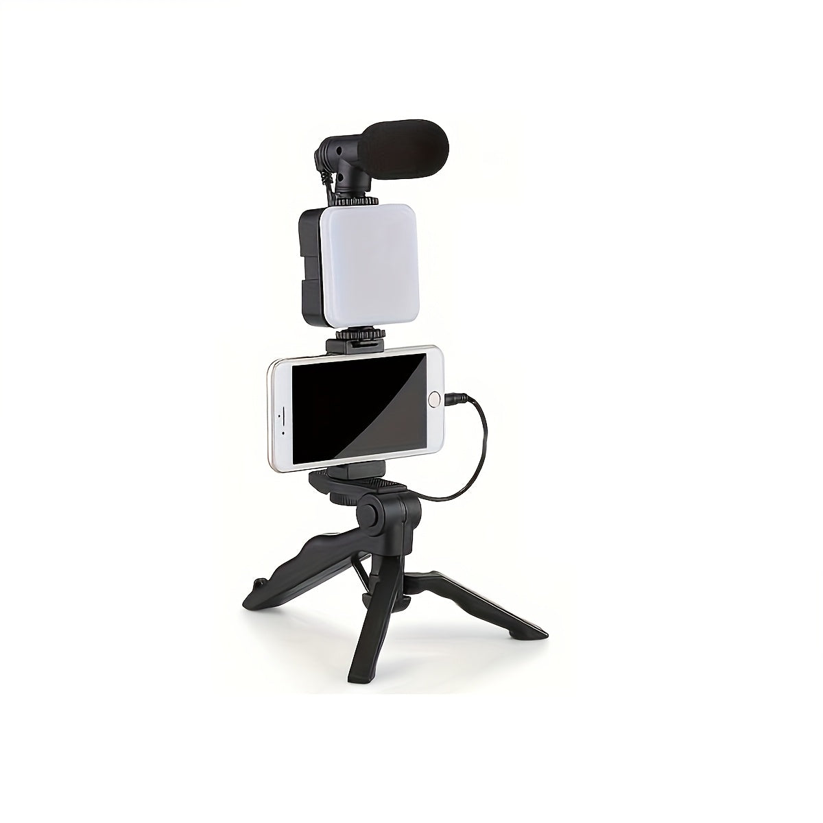 Portable Live Streaming Tripod Kit with Square Light Microphone and External Camera Compatibility