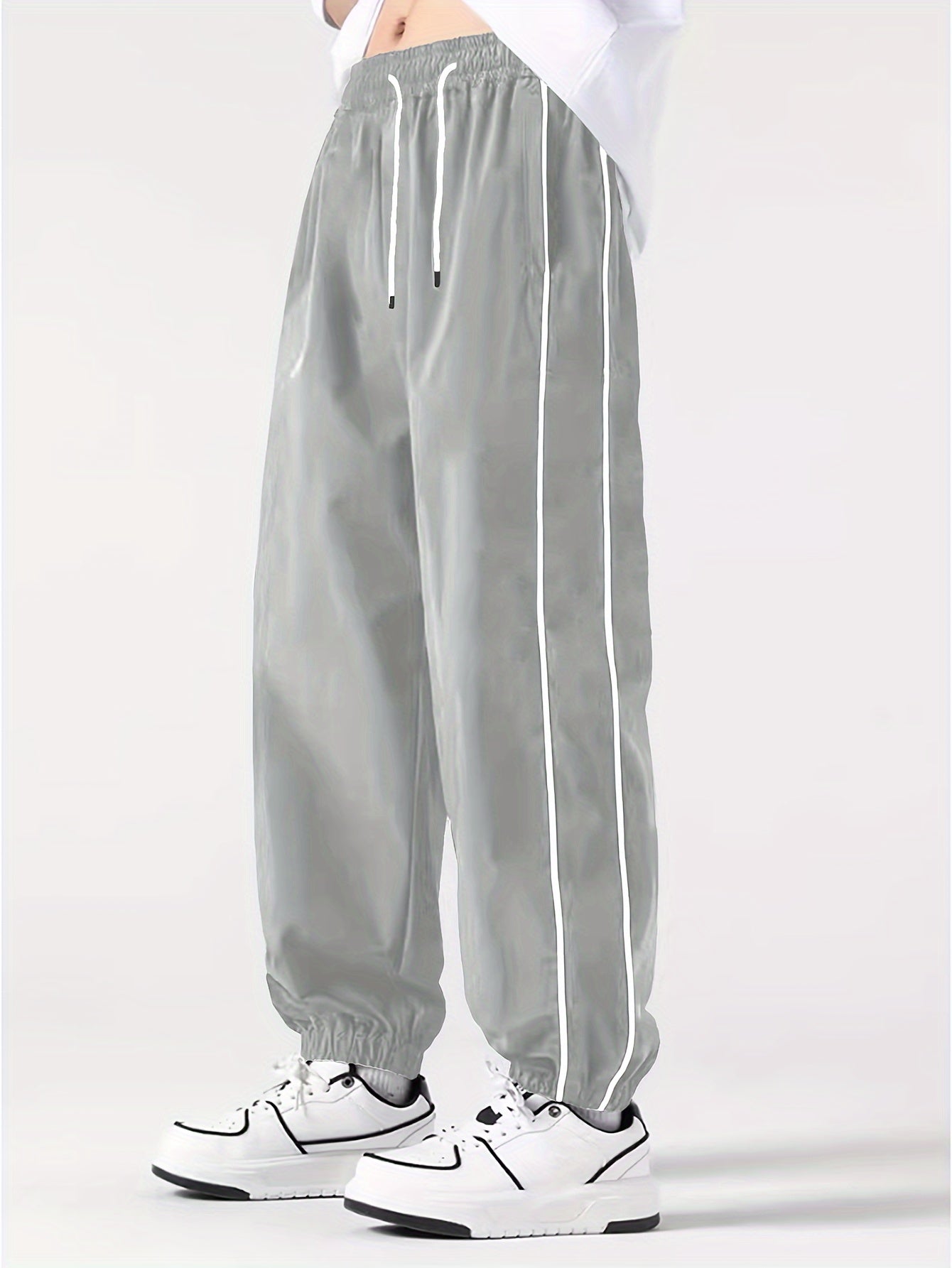 Men's Polyester Jogger Pants with Color-Blocking Stripes Casual Spring Fall Drawstring Waist