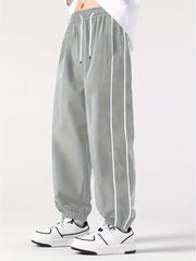 Men's Polyester Jogger Pants with Color-Blocking Stripes Casual Spring Fall Drawstring Waist