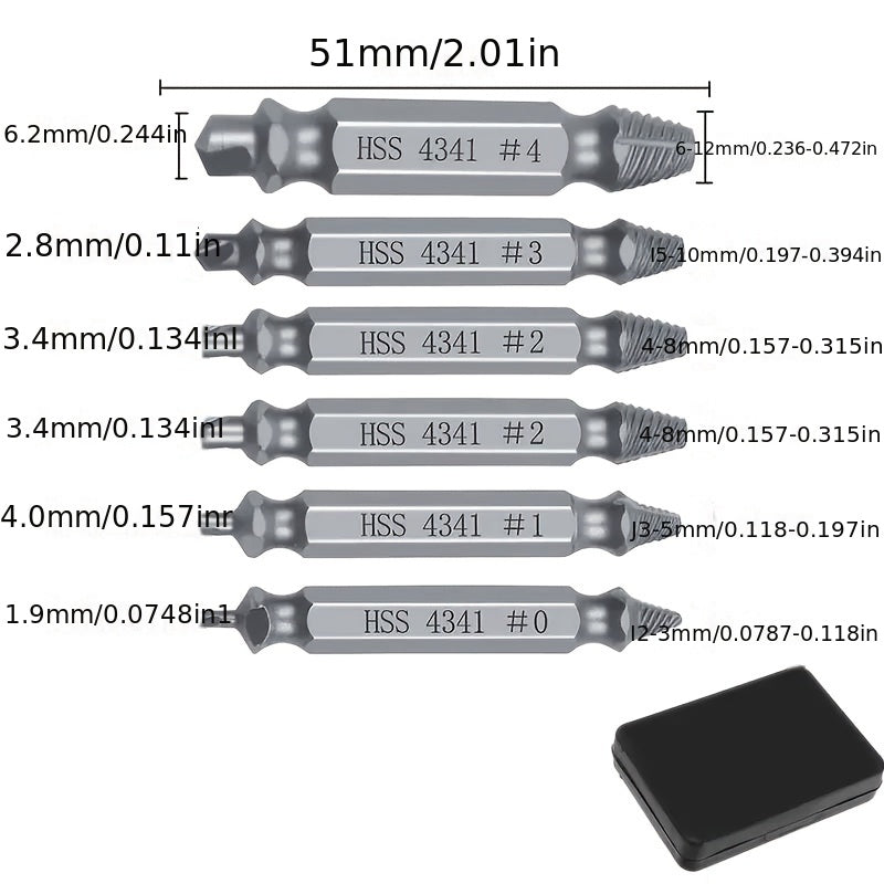 Набор из 5-6 шт. стальных извлекателей для выкручивания сорванных и сломанных болтов