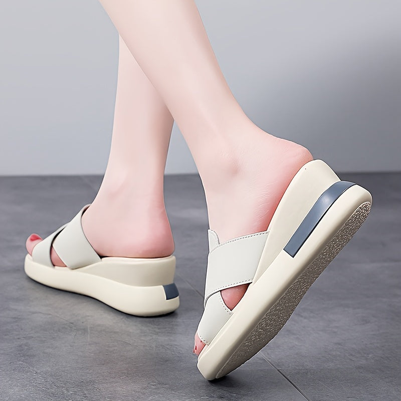 Women's Black Wedge Sandals Slip-On Platform Open Toe Rubber Sole Summer