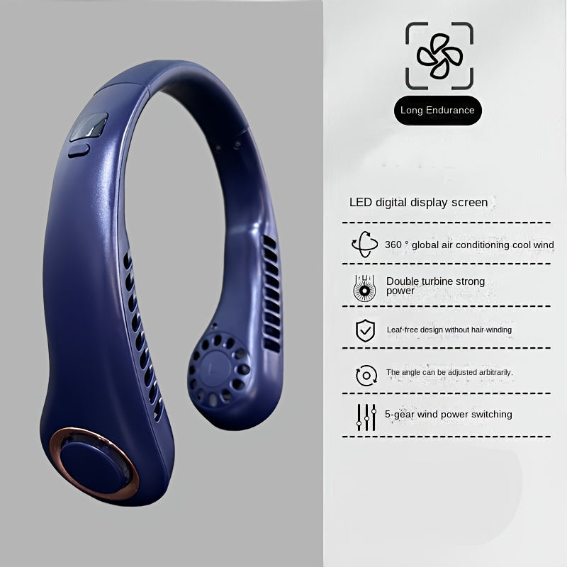 Portable Neck Fan with Ice-Cool Technology, Quiet Turbo Motor, USB Rechargeable for Indoor Outdoor Use