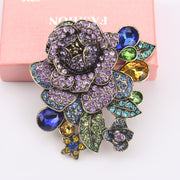 Vintage Purple Rhinestone Flower Brooch with Diamond Accents for Coat Jacket Suit