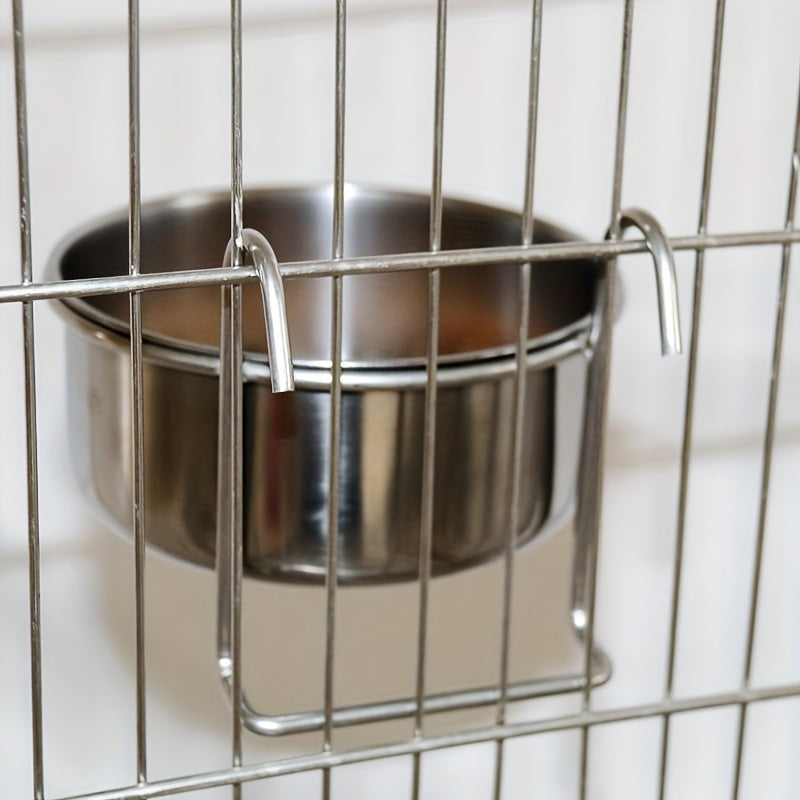 Stainless Steel Hanging Dog Bowl with Clamp Holder for Spill Prevention and Neck Protection