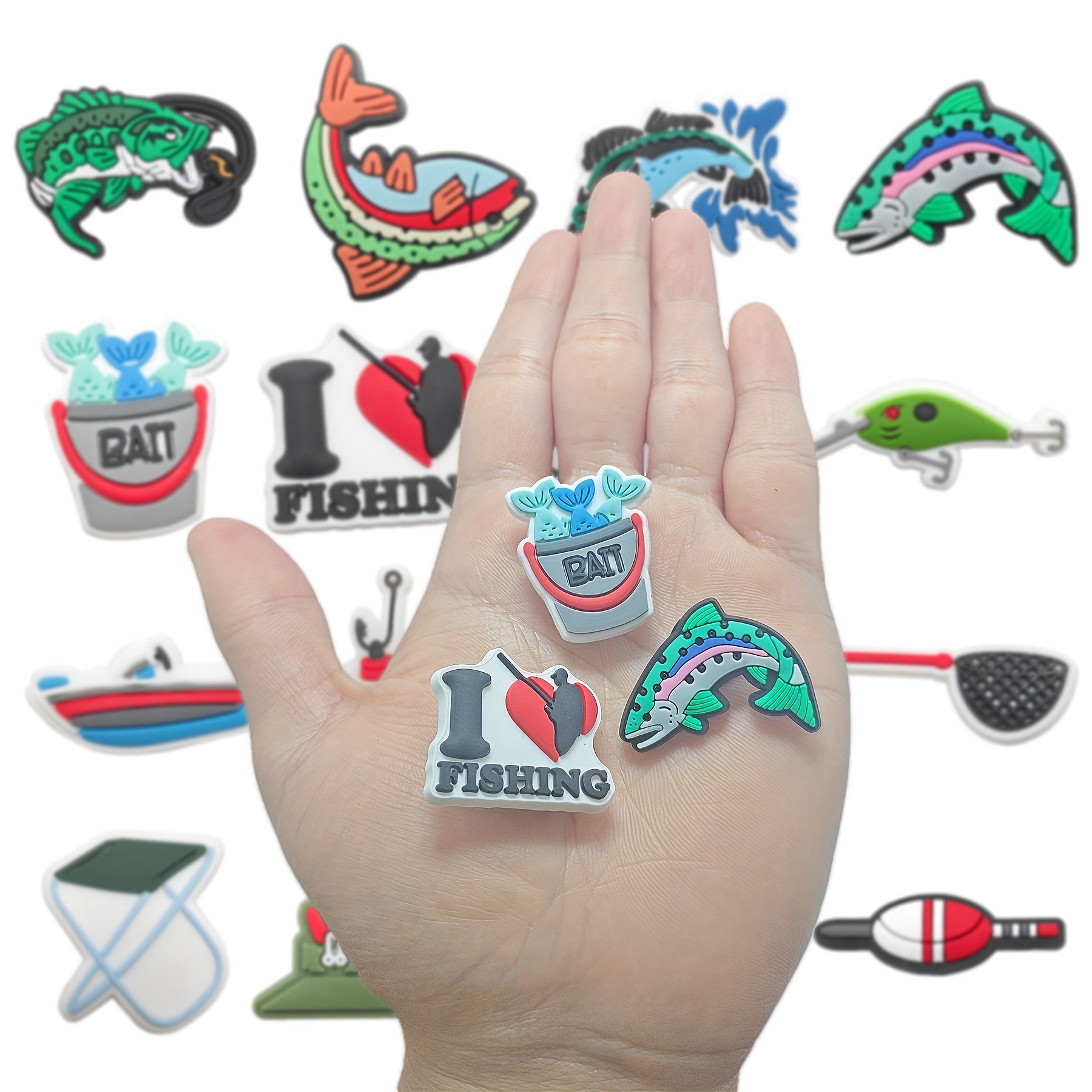 16PCS Fishing Shoe Charms for Women Men Clog Decorations for Sandals and Jewelry