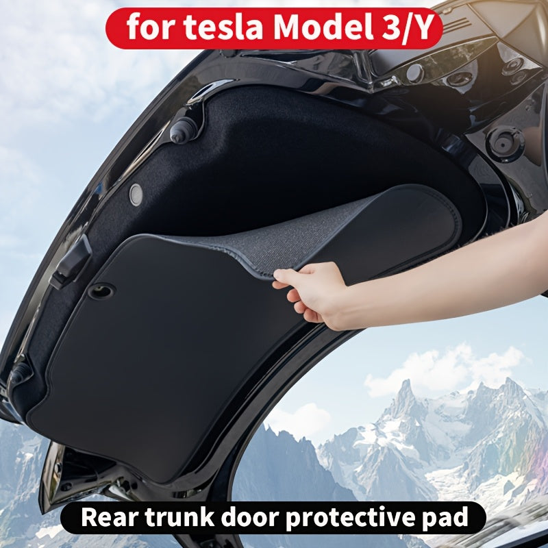 Faux Leather Rear Trunk Door Protective Mat for Tesla Model 3/Y Black Dustproof Scratch-Resistant