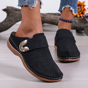 Women's Summer Casual Breathable Canvas Shoes with Floral Design and Metallic Buckle