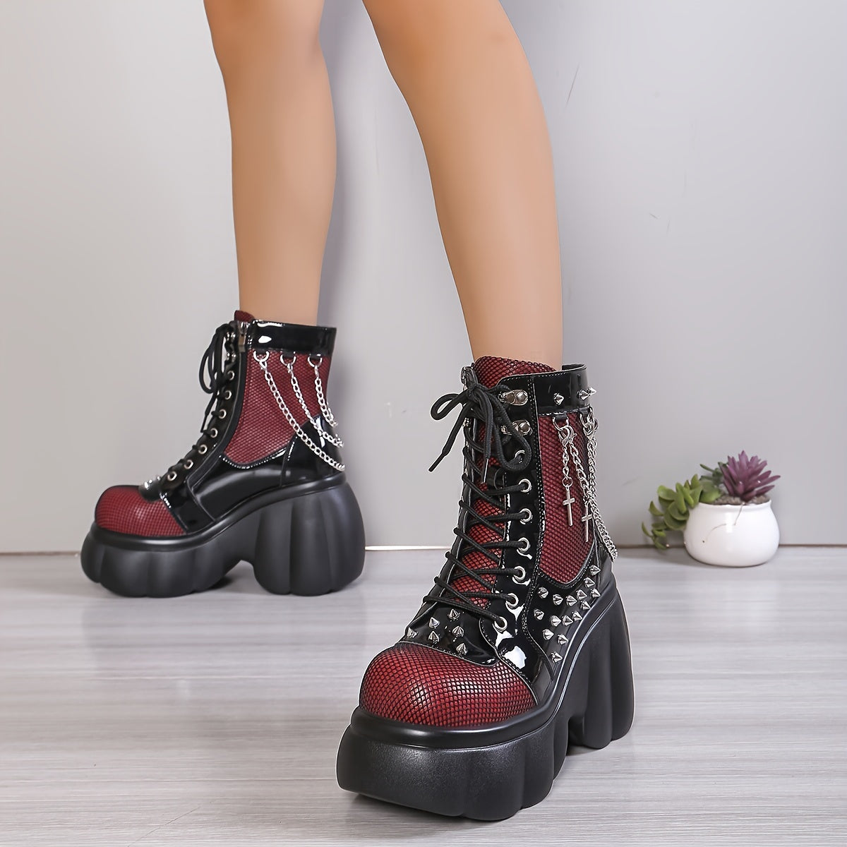Women's Platform Ankle Boots Zipper Closure Round Toe Thick Sole