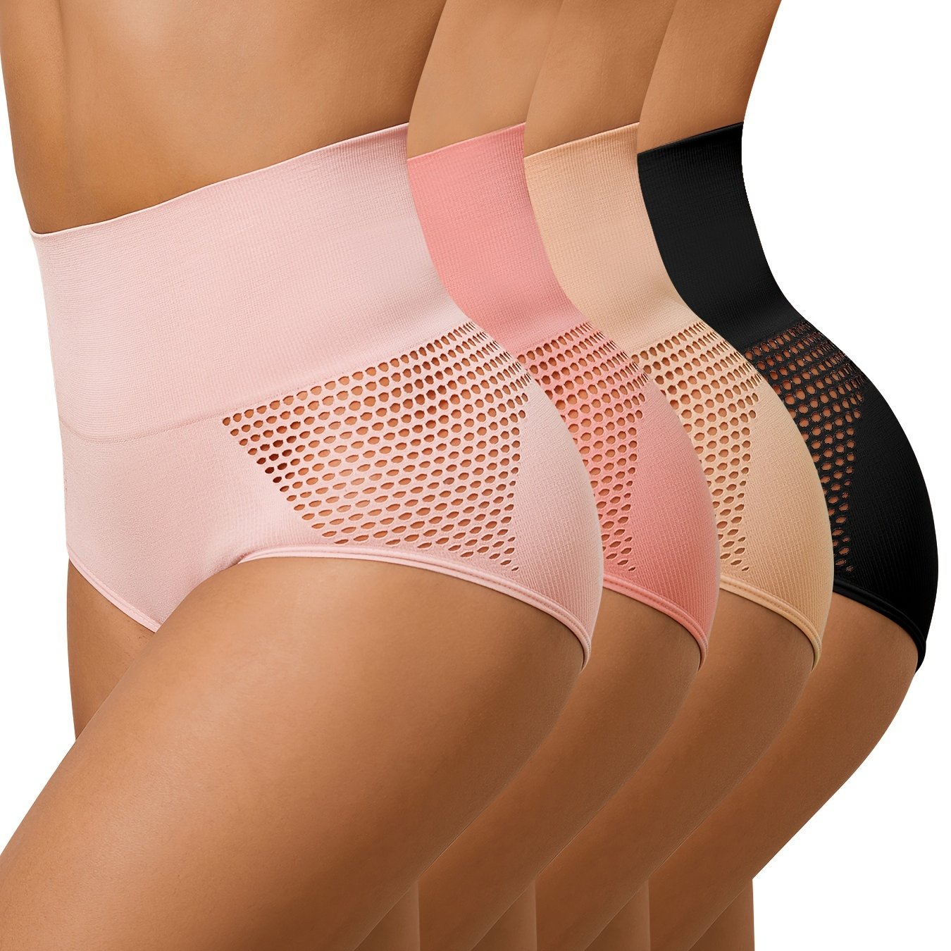 Women’s High Waist Tummy Control Shapewear Panties 4 Pack Breathable Mesh Postpartum Body Slimming