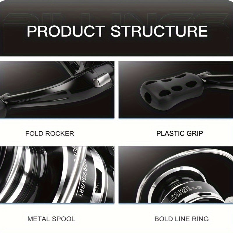 Spinning Fishing Reel 1000-7000 Series Aluminum Alloy Saltwater Freshwater 5.2:1 Gear Ratio