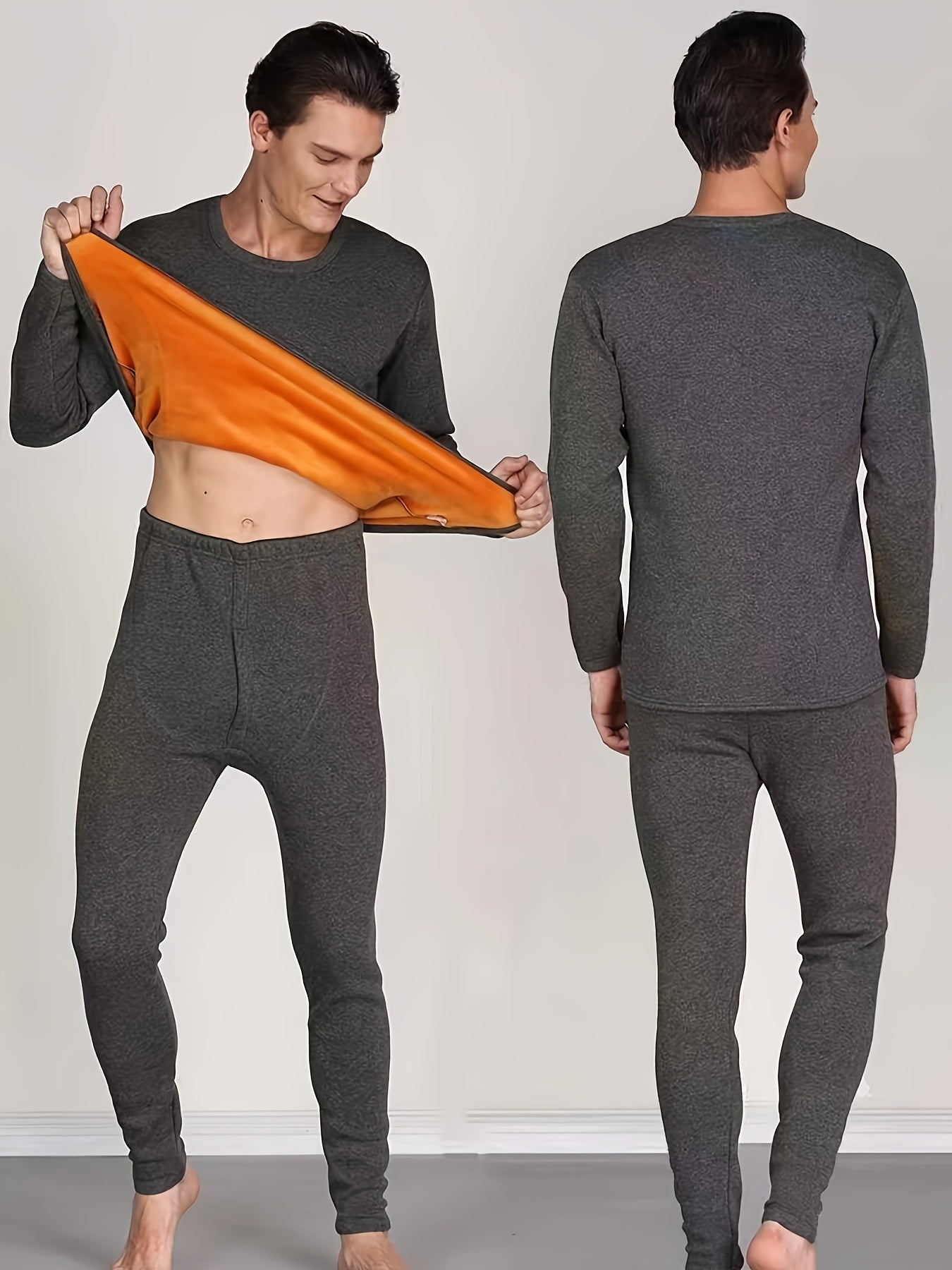 Men's Winter Thermal Underwear Set Fleece Long Sleeve Top and Pants for Middle-Aged to Elderly