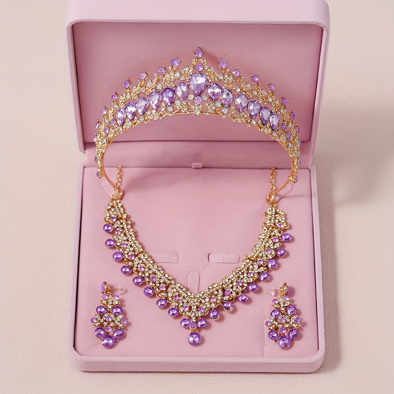 Conjunto de corona de novia con collar y pendientes, accesorios de joyería