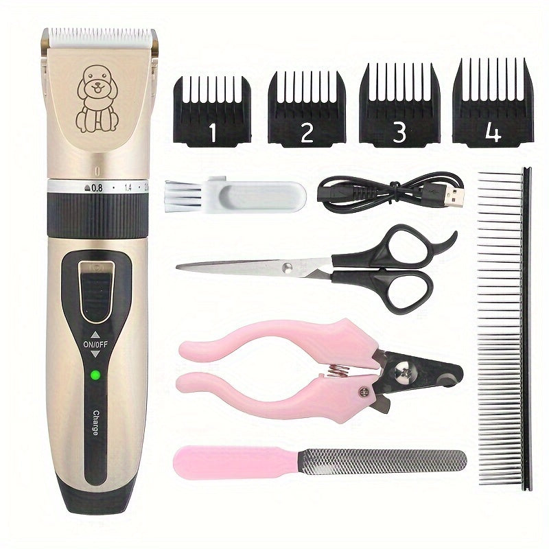 Pet Grooming Kit Cordless Quiet Hair Trimmer for Cats and Dogs USB Rechargeable