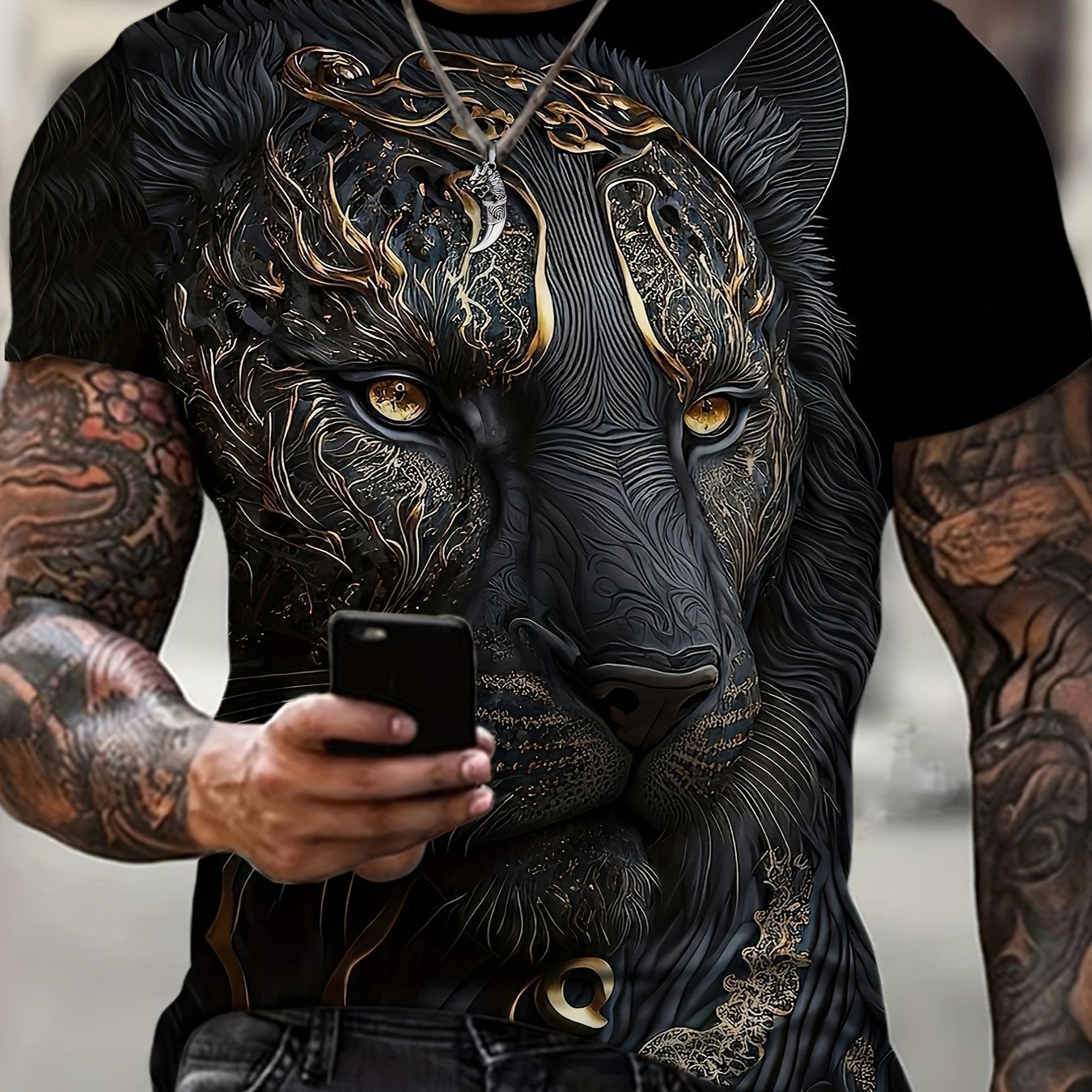 Men's Tiger Print T-Shirt Short Sleeve Crew Neck Polyester Spandex Casual Outdoor