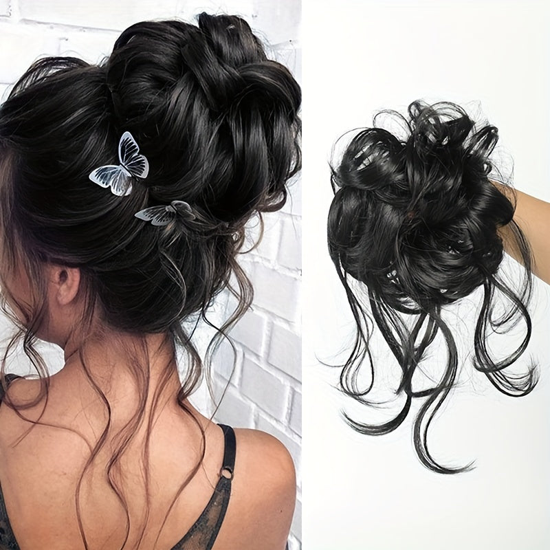 Women's Synthetic Curly Wavy Hair Bun Scrunchie in Dark Brown and Blonde