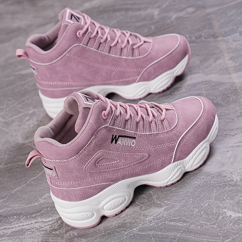 Women's White High-Top Sneakers with Rubber Sole and Breathable Fabric