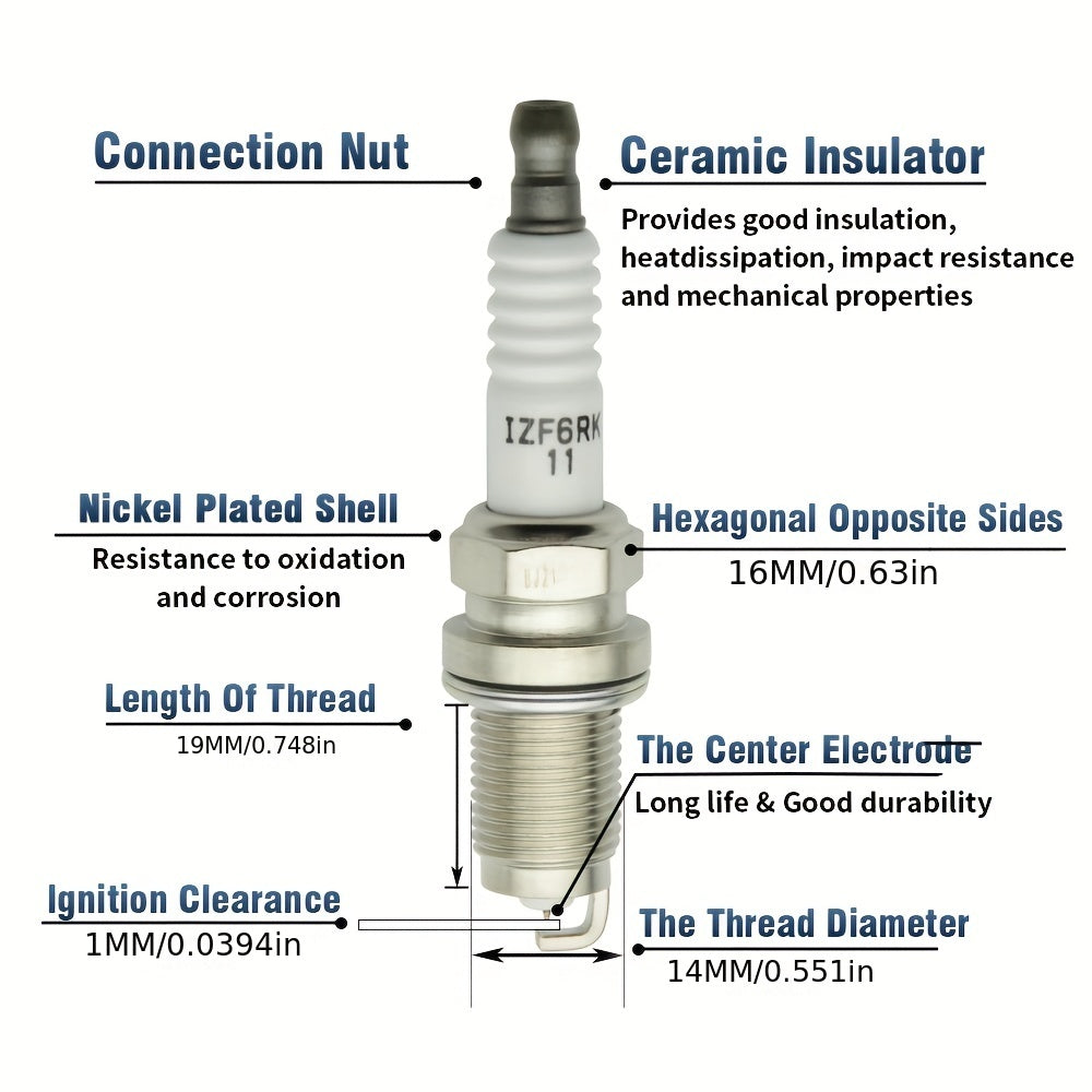 4 Pack Iridium Spark Plugs for Cars Replacement High Performance Durable
