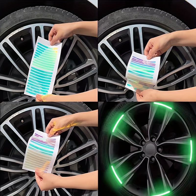 20pcs Reflective Green and Silver Car Wheel Stickers Safety Tire Warning for Vehicles