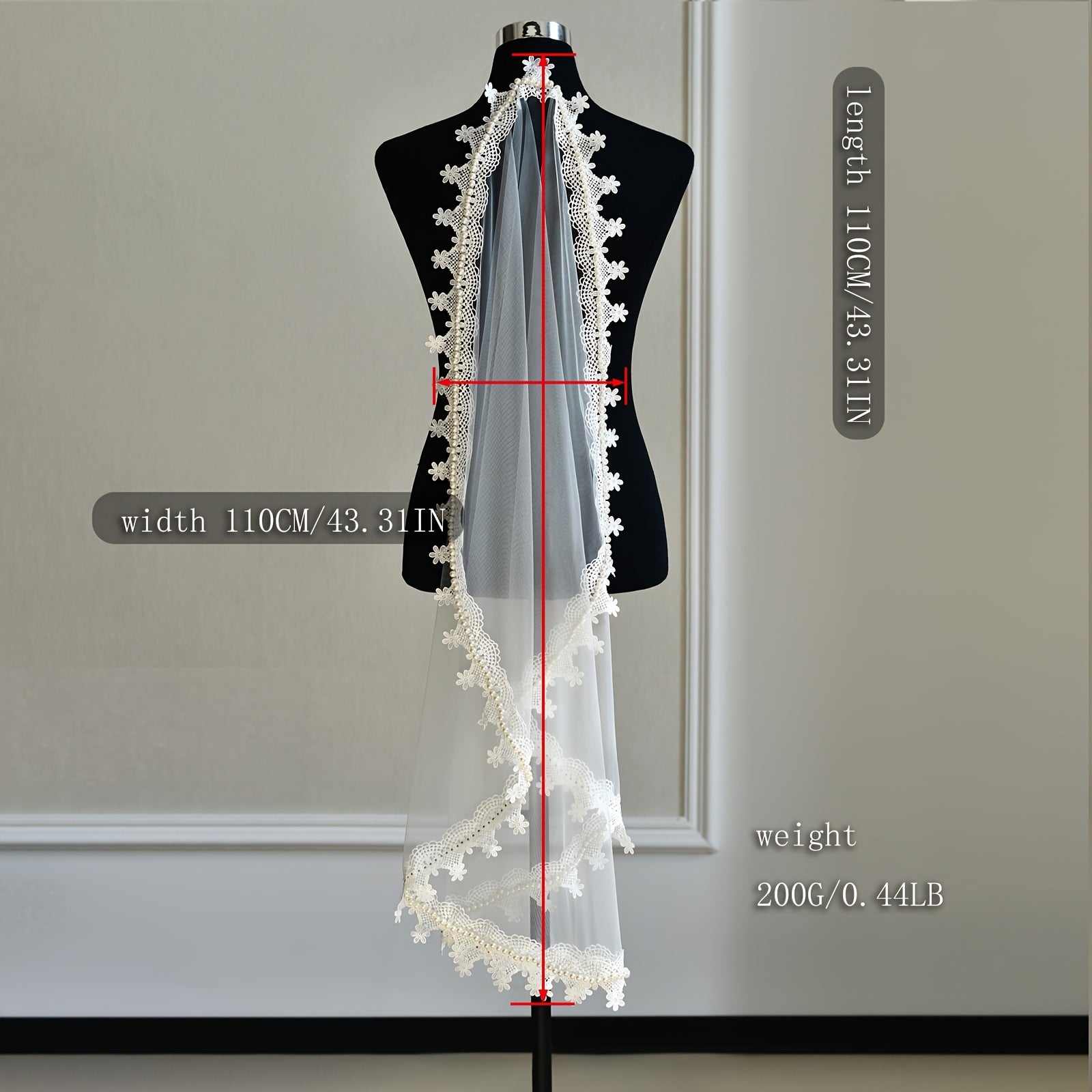 Bridal Lace Veil Wedding Dress Hair Accessories Single Layer Beaded Detail