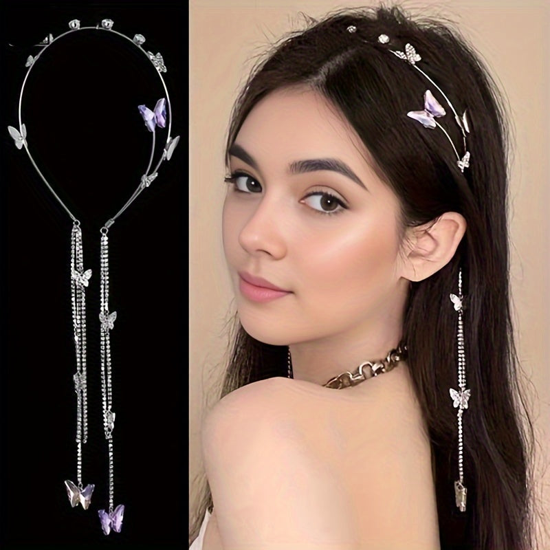 Women Butterfly Tassel Headband Hair Accessory for Photography and Hair Decoration