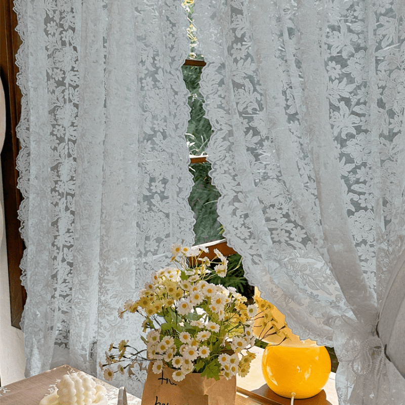 Vintage Cream Sheer Curtains Set of 2 Wavy Edges Rod Pocket for Living Room