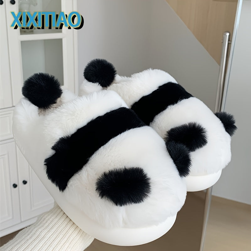 Unisex Cotton Plush Panda Slippers for Couples Non-Slip Socks