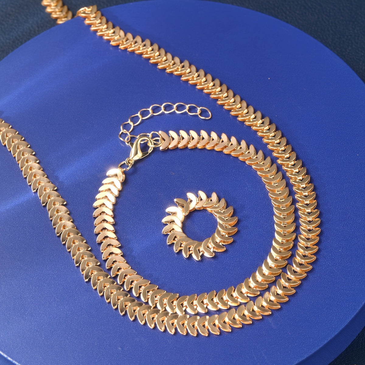 Women's Hip-Hop Inspired Jewelry Set Necklace Bracelet Ring 22K Gold Plated Gift