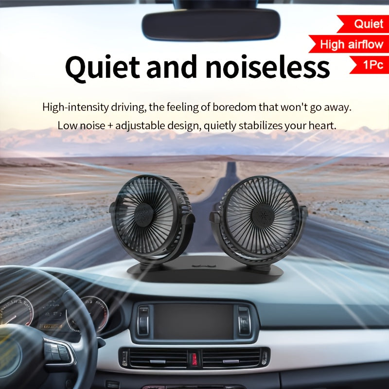 Dual-Head USB Car Fan with 3-Speed, Aromatherapy Cover, Multi-Angle Rotation