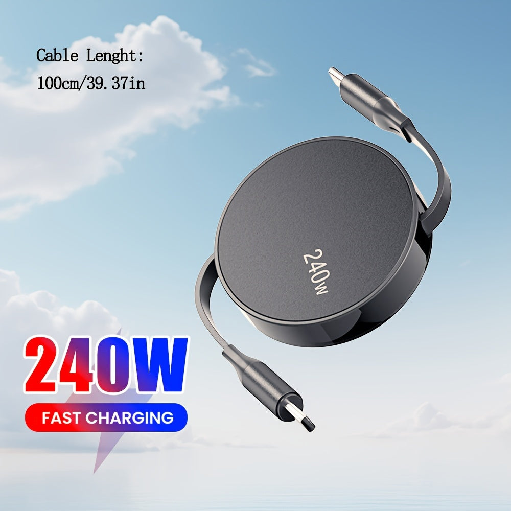 240W Fast Charging TypeC Dual Head Retractable Data Cable for Laptop and Mobile Phones 1m