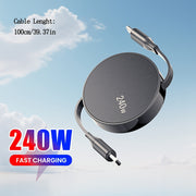 240W Fast Charging TypeC Dual Head Retractable Data Cable for Laptop and Mobile Phones 1m