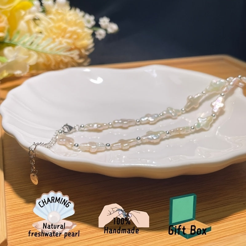 Silver Cross Pendant Necklace with Freshwater Baroque Pearl