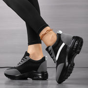 Women's Sneakers Leather-Style Low-Top Lace-Up Cushioned Non-Slip Black Gray