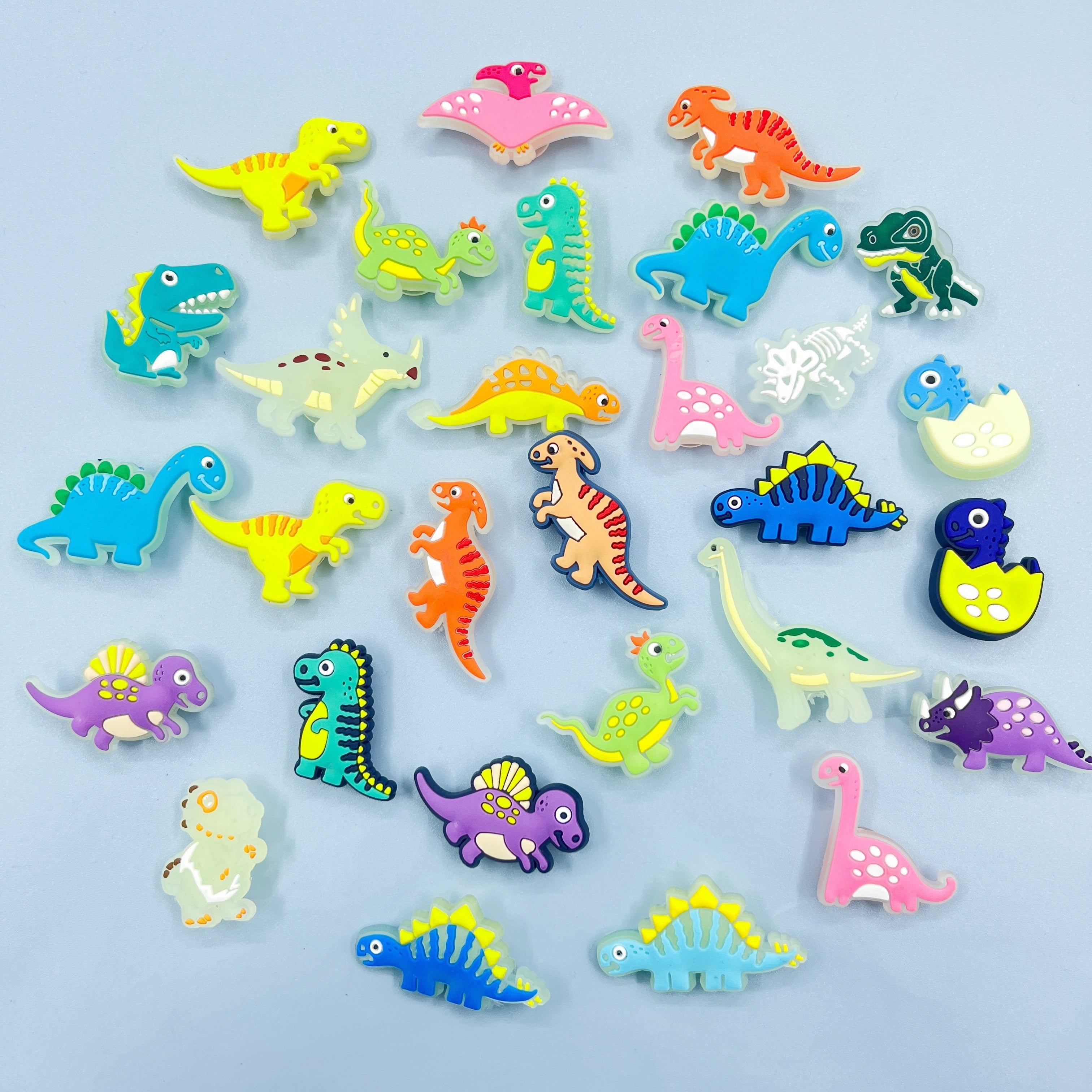 12-Pack Glow-in-the-Dark Dinosaur Charms PVC Craft Jewelry Decorations