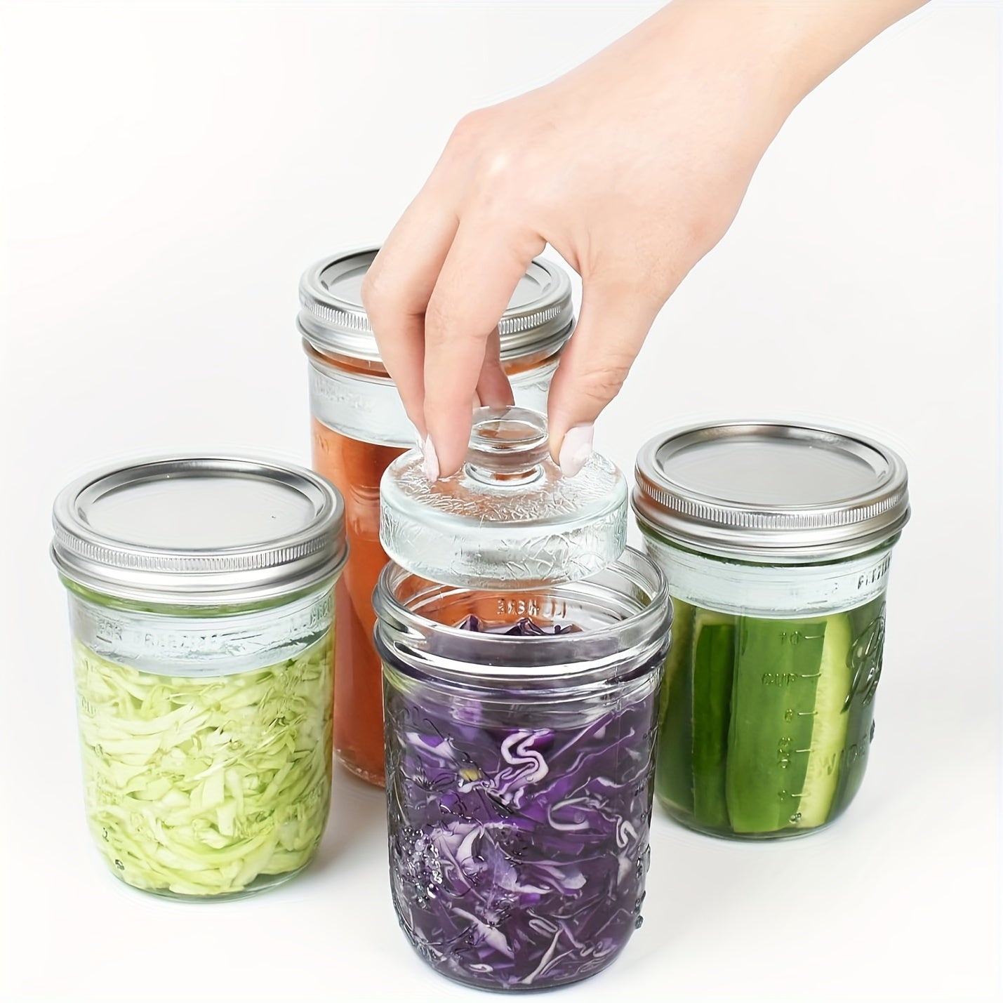 Glass Fermentation Weights with Handles for Wide Mouth Mason Jars Pack of 4