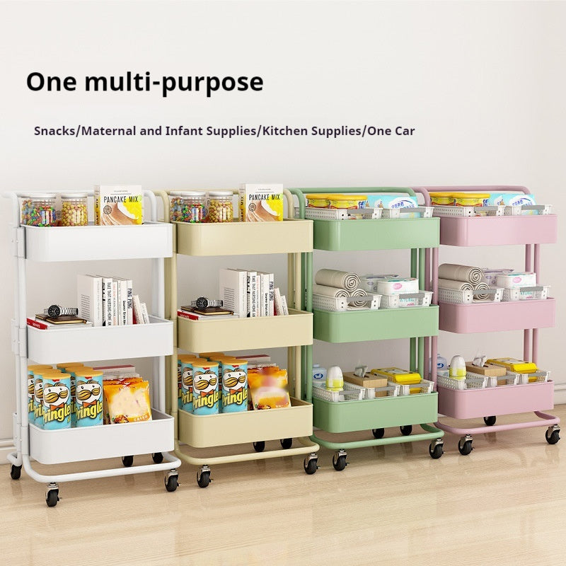 50pcs Multi-Layer Hand Cart Storage Rack with Wheels for Kitchen Dorm Snacks